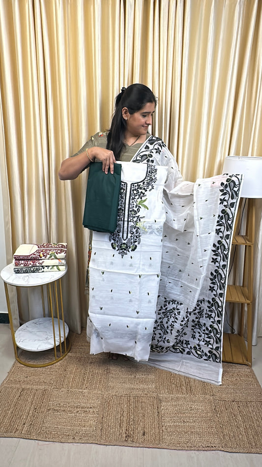 Jamdhani 3 piece set silk cotton (handwork) -JAL5