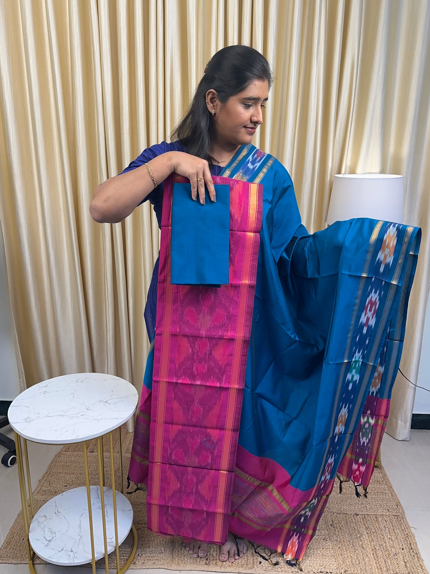 Pochampally salwar suit (pink and blue)E1