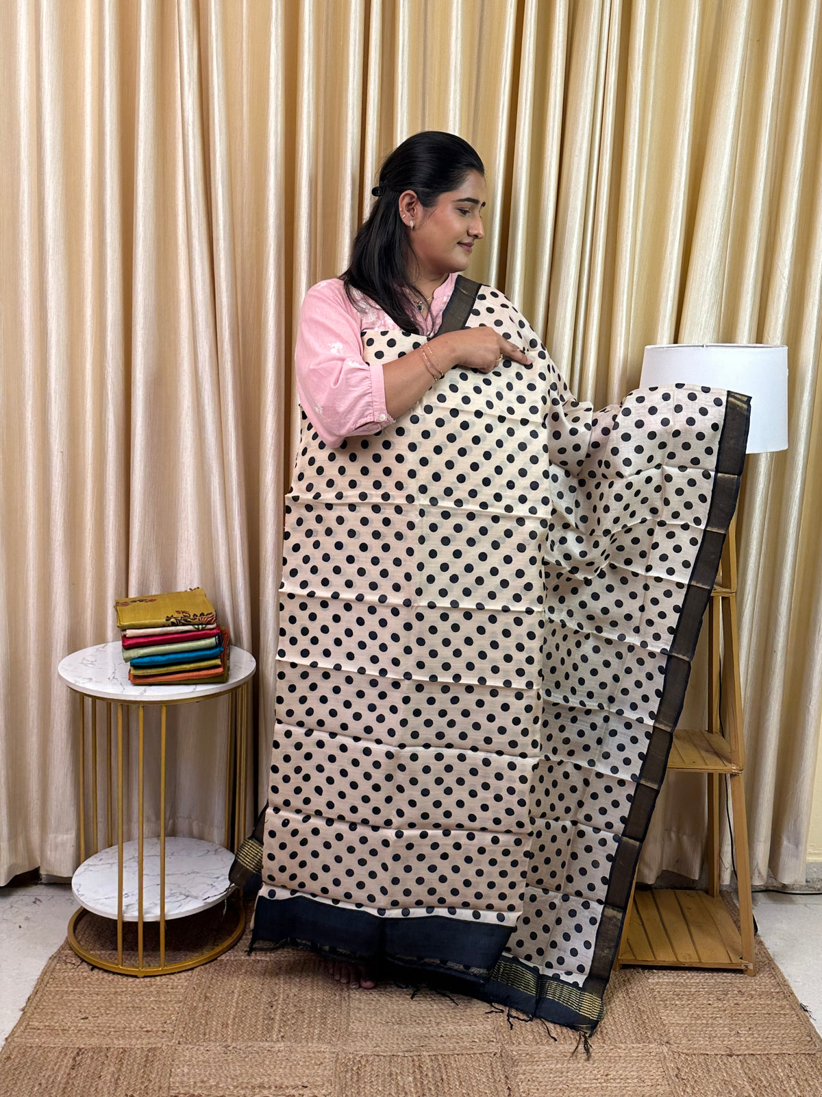 Pure handloom Tussar silk hand block printed dress material-TSB 7