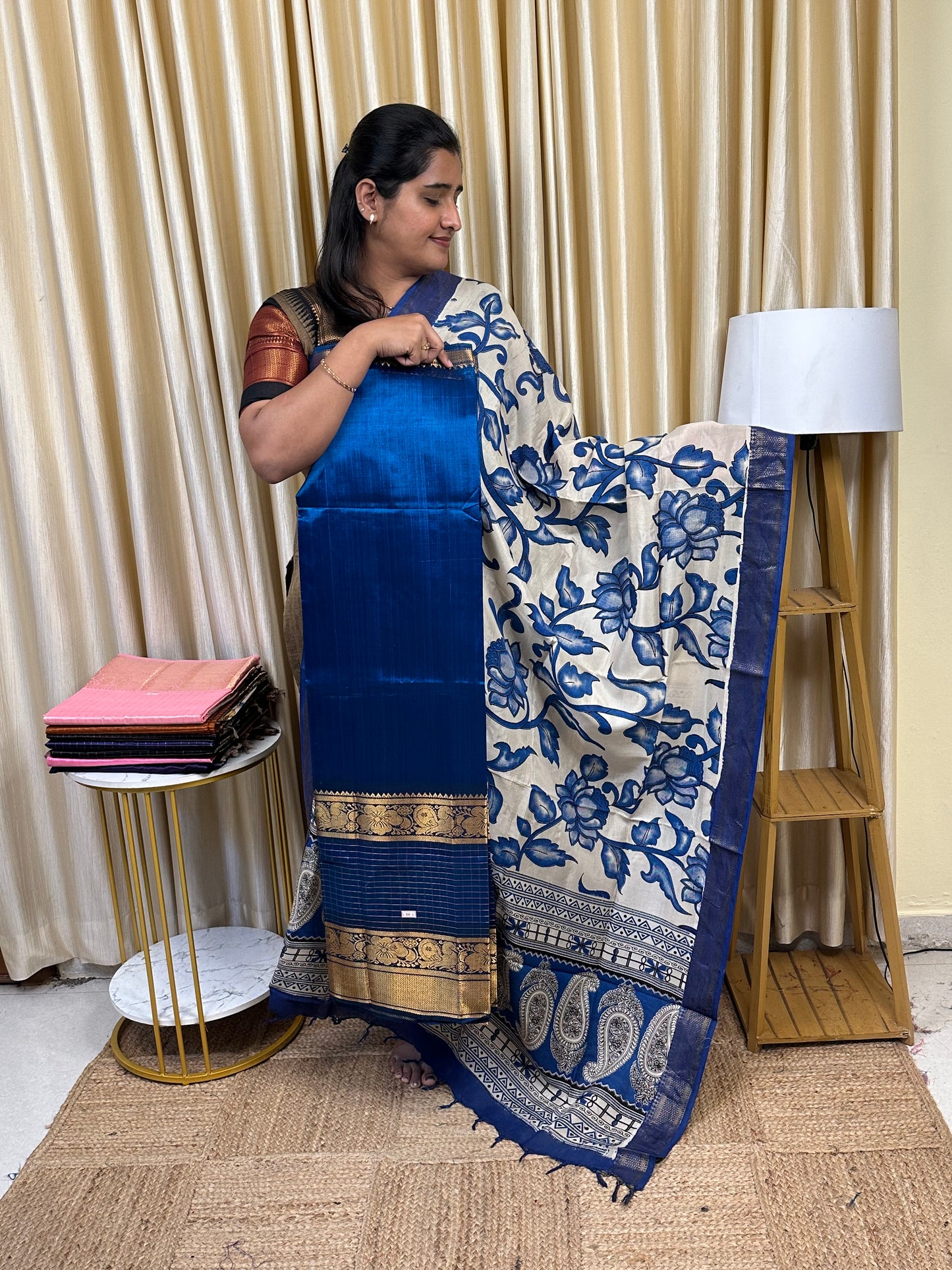 Handloom Mangalgiri Top kalamkari Duppatta-CBB4