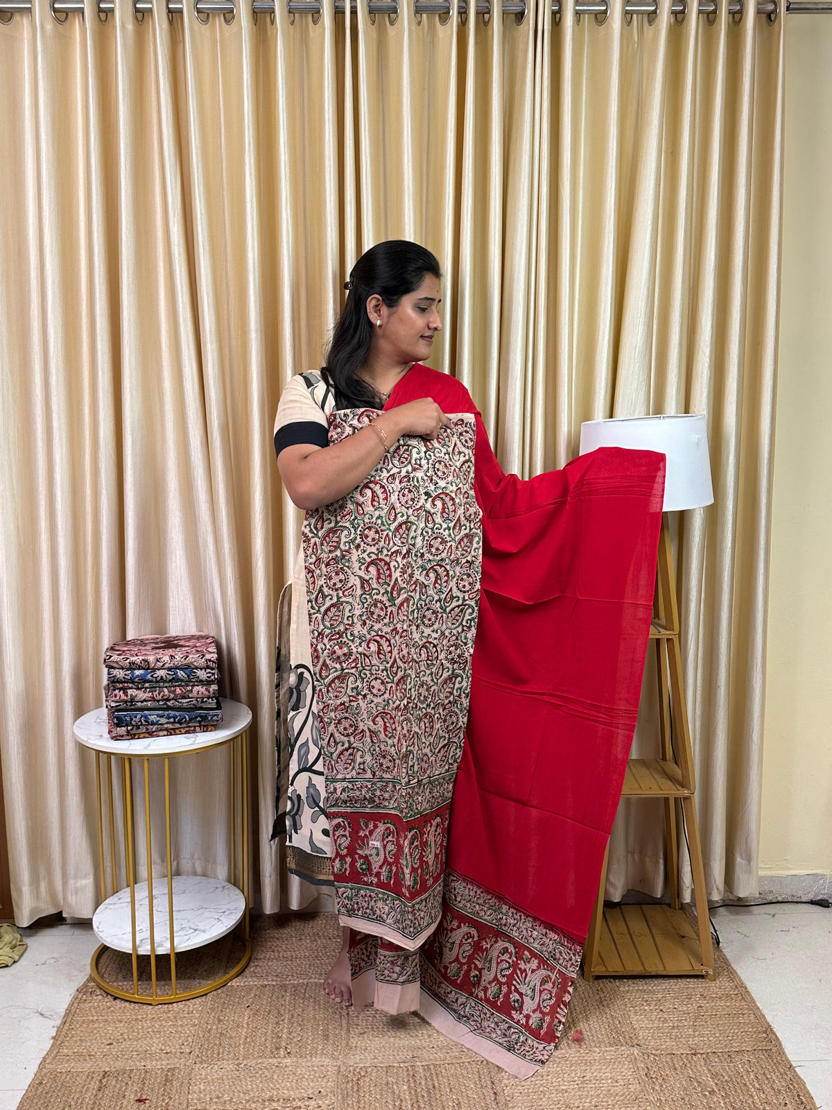 Kalamkari block printed cotton 2 piece set-KBP6