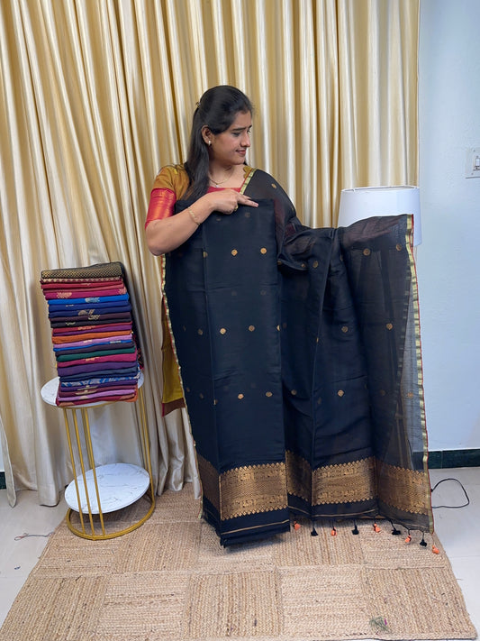 Linen Banarasi Jamdhani-Copper Black