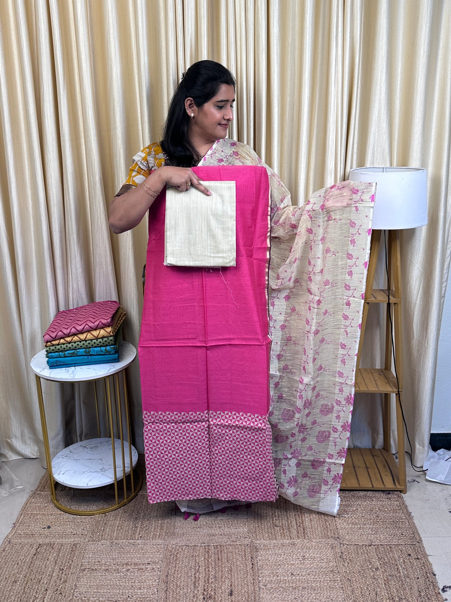 Jute by cotton block printed 3 piece set- JTC 5