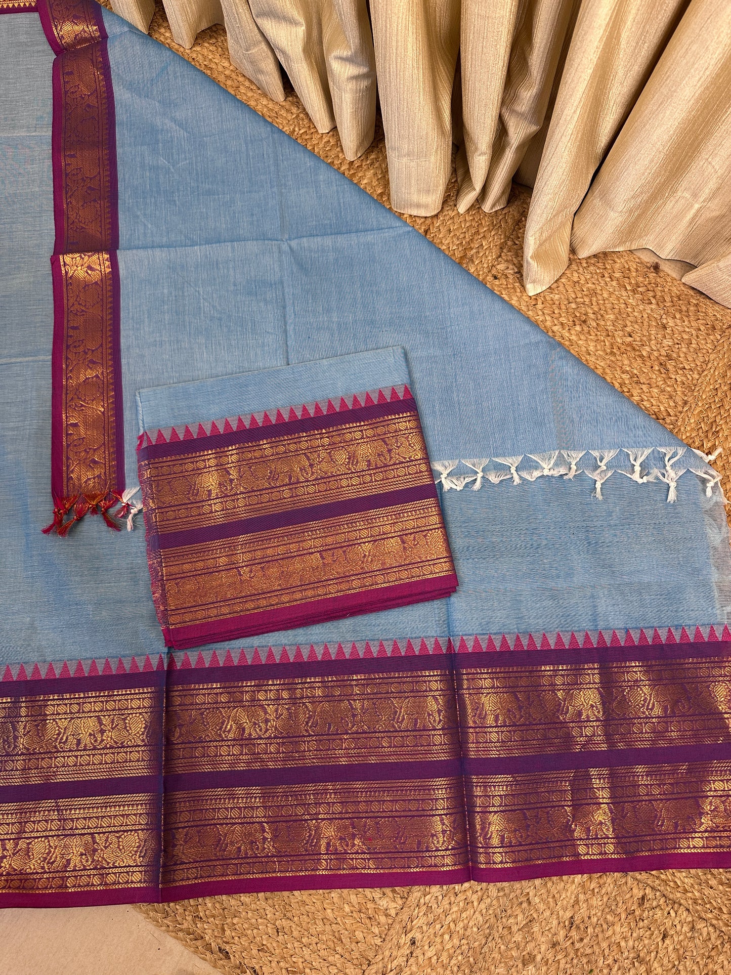 Isai Bigborder Chettinad 2 piece set (ocean blue ) - ISAI 1