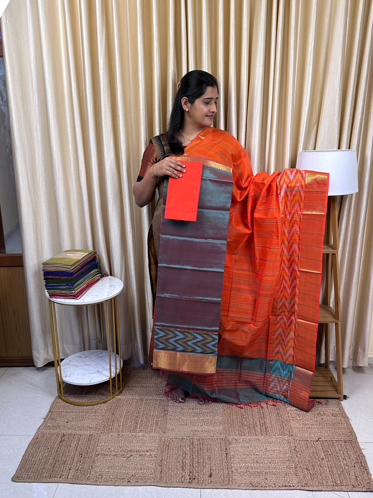 Handloom Mangalgiri Pattu with pochampalli Border-PMCH8