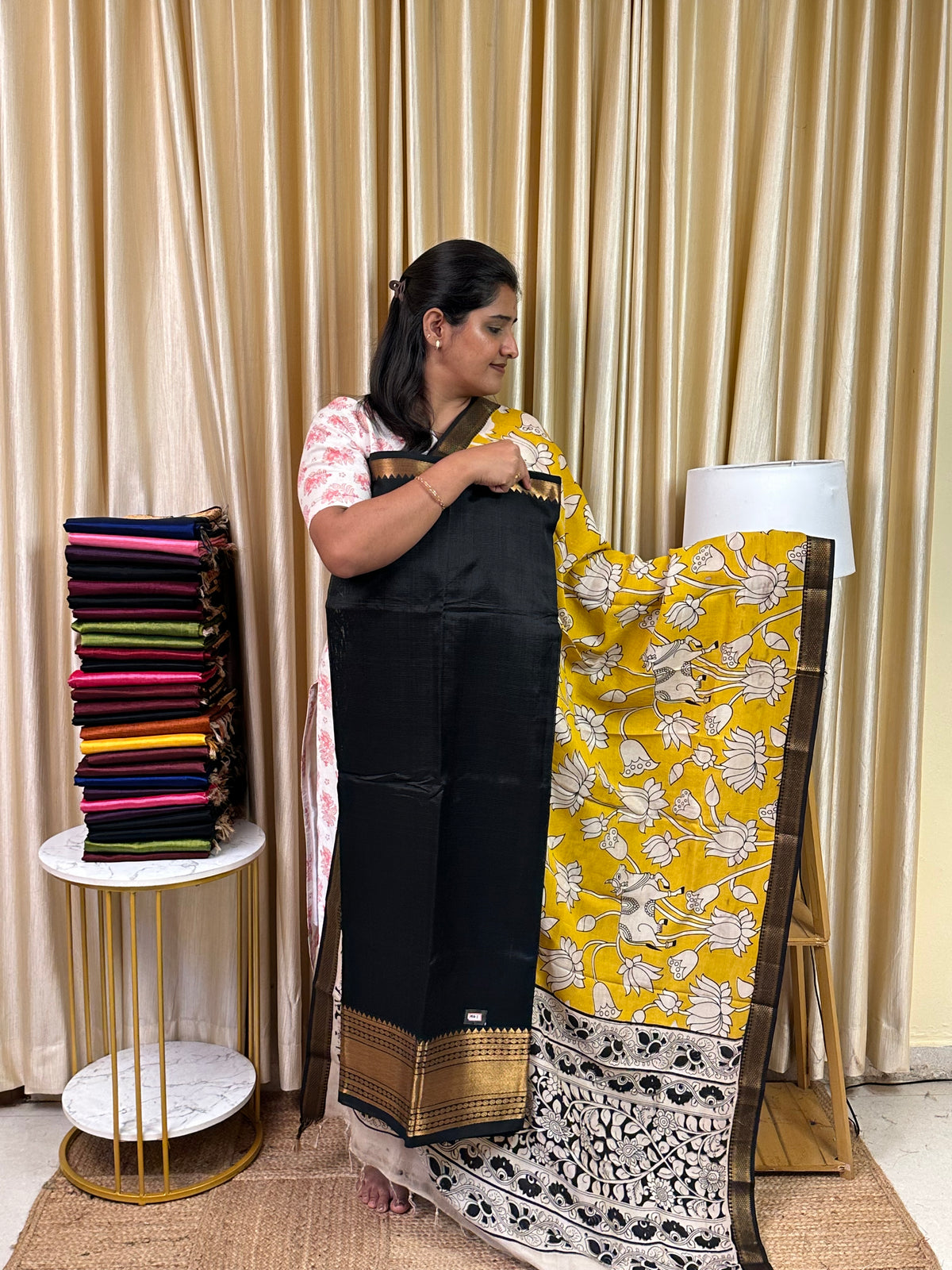 Handloom Mangalgiri Top kalamkari Duppatta-MG1
