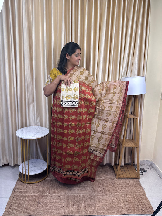 Chanderi silk by cotton Jaipur handblock print -1