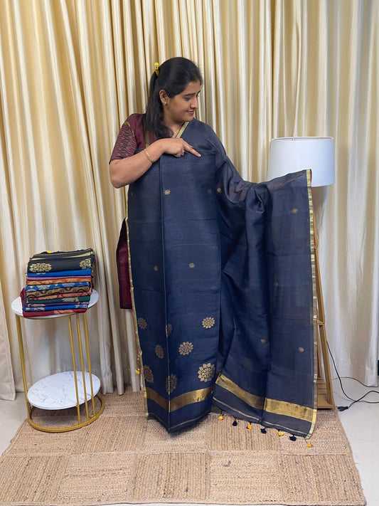 Snow flake linen Jamdhani handwork-Elephant Grey