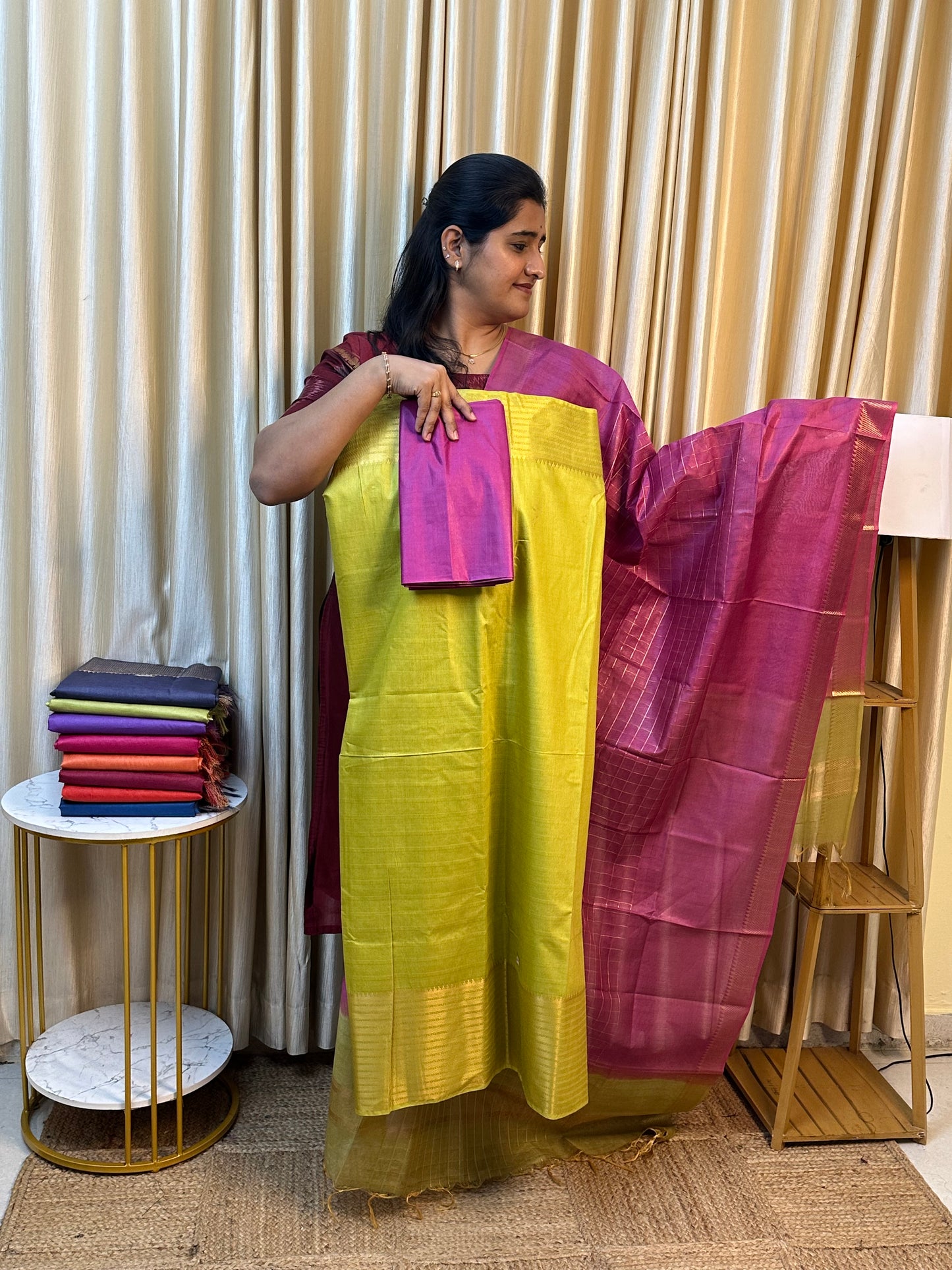 Mangalagiri big border silk cotton 3 piece set-BBM4