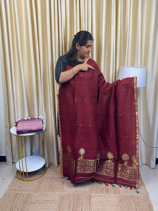 Linen Jamdhani [Handwork] Nira- Reddish Maroon