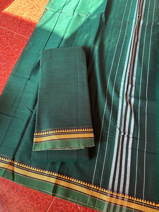 Narayanpet  small border Dress material bottle green  (4.5m Top)-Nila 5