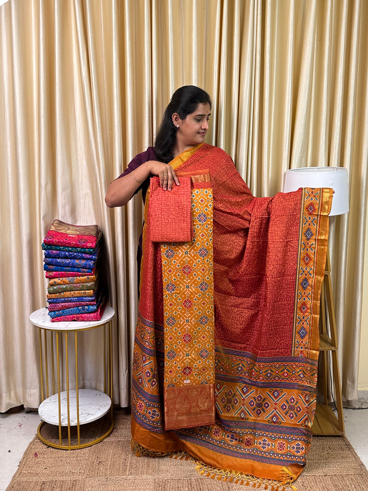 Kanchi border Patola semi silk 3 piece set - HBP7