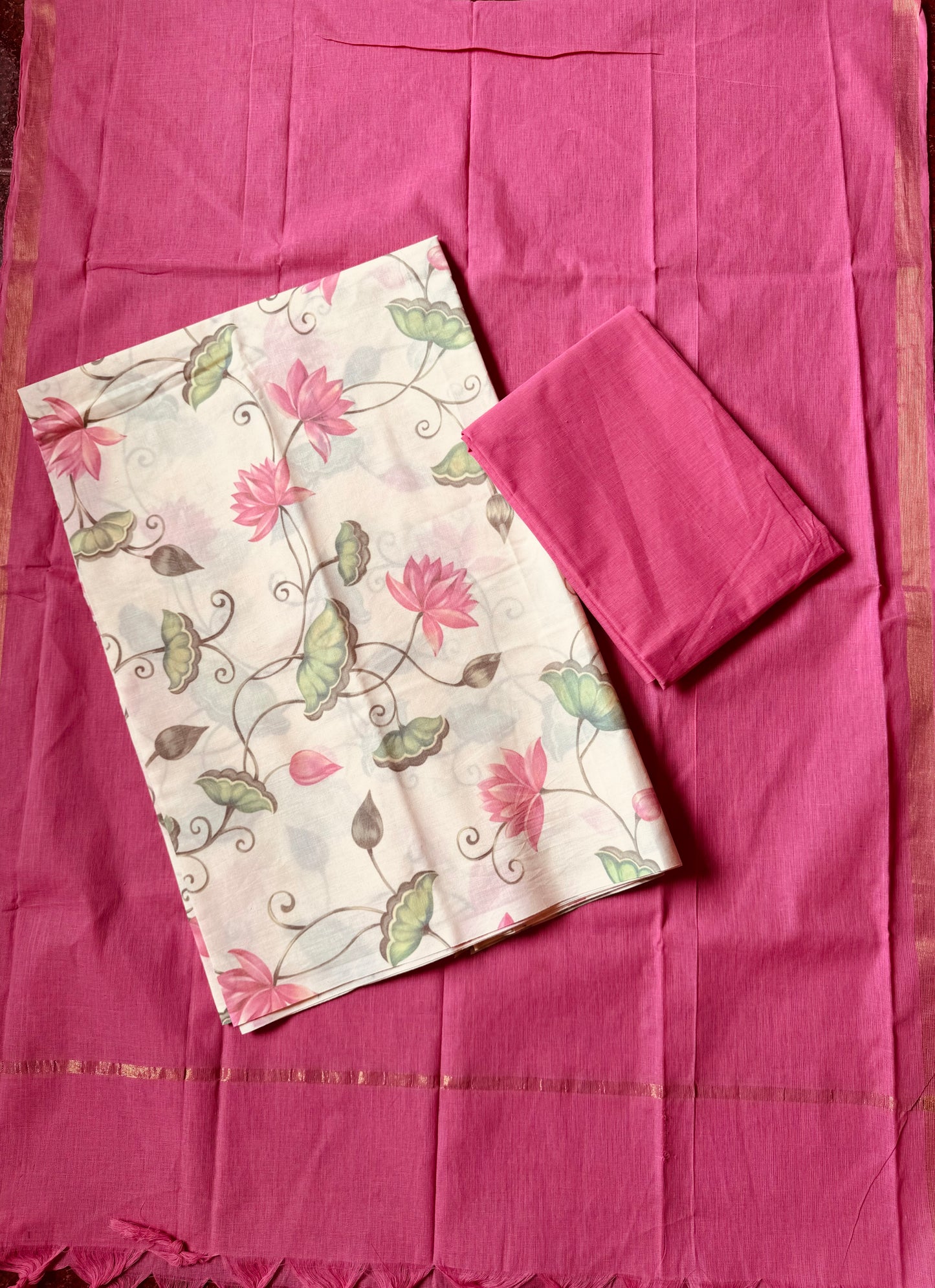 Onam special cotton 3 piece set-pichwai