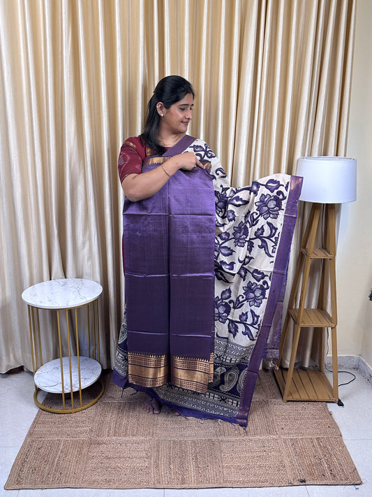 Handloom Mangalgiri Top kalamkari Duppatta-Dusty Lavender