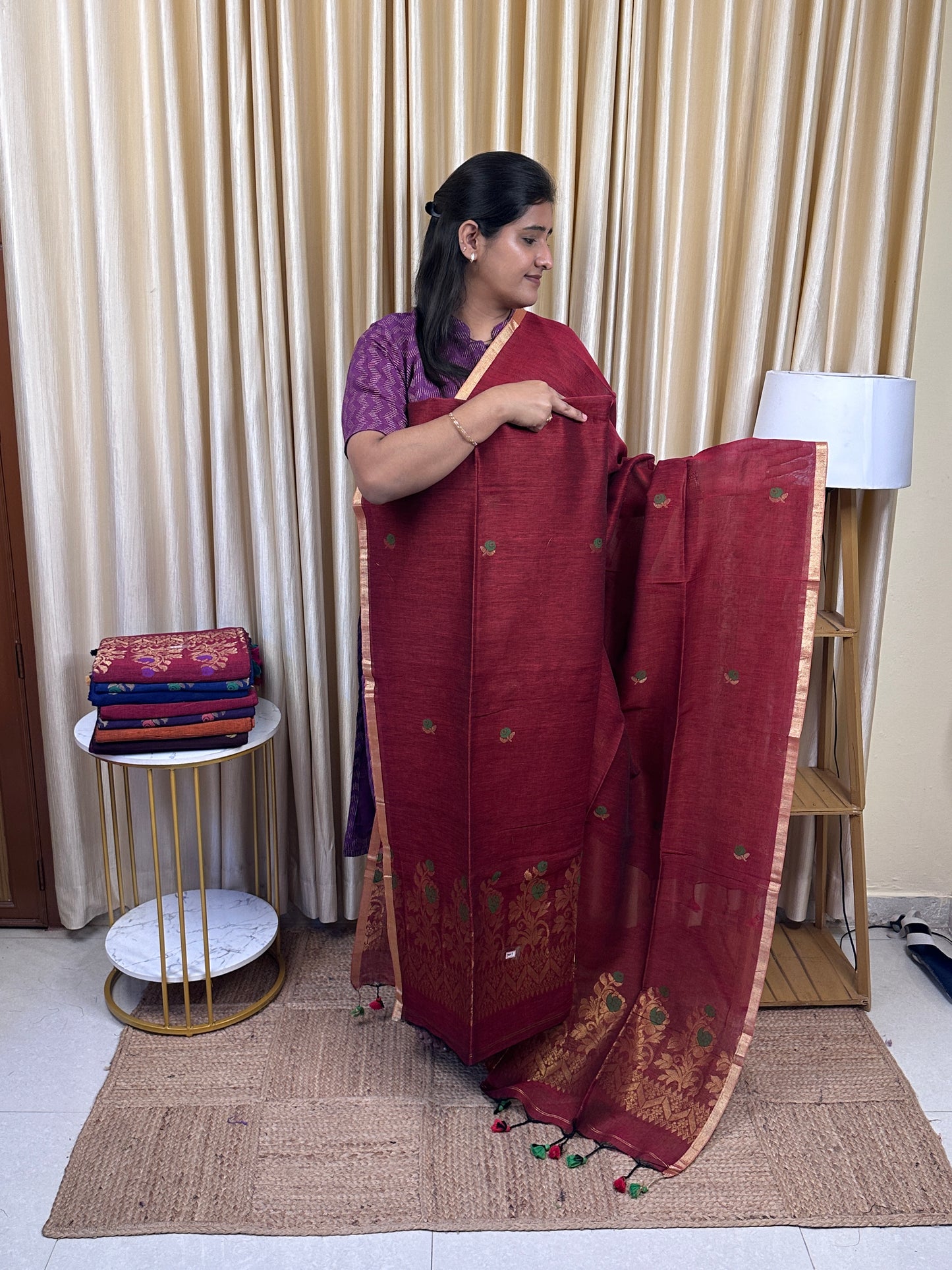 Linen Banarasi Jamdhani handloom JAM7