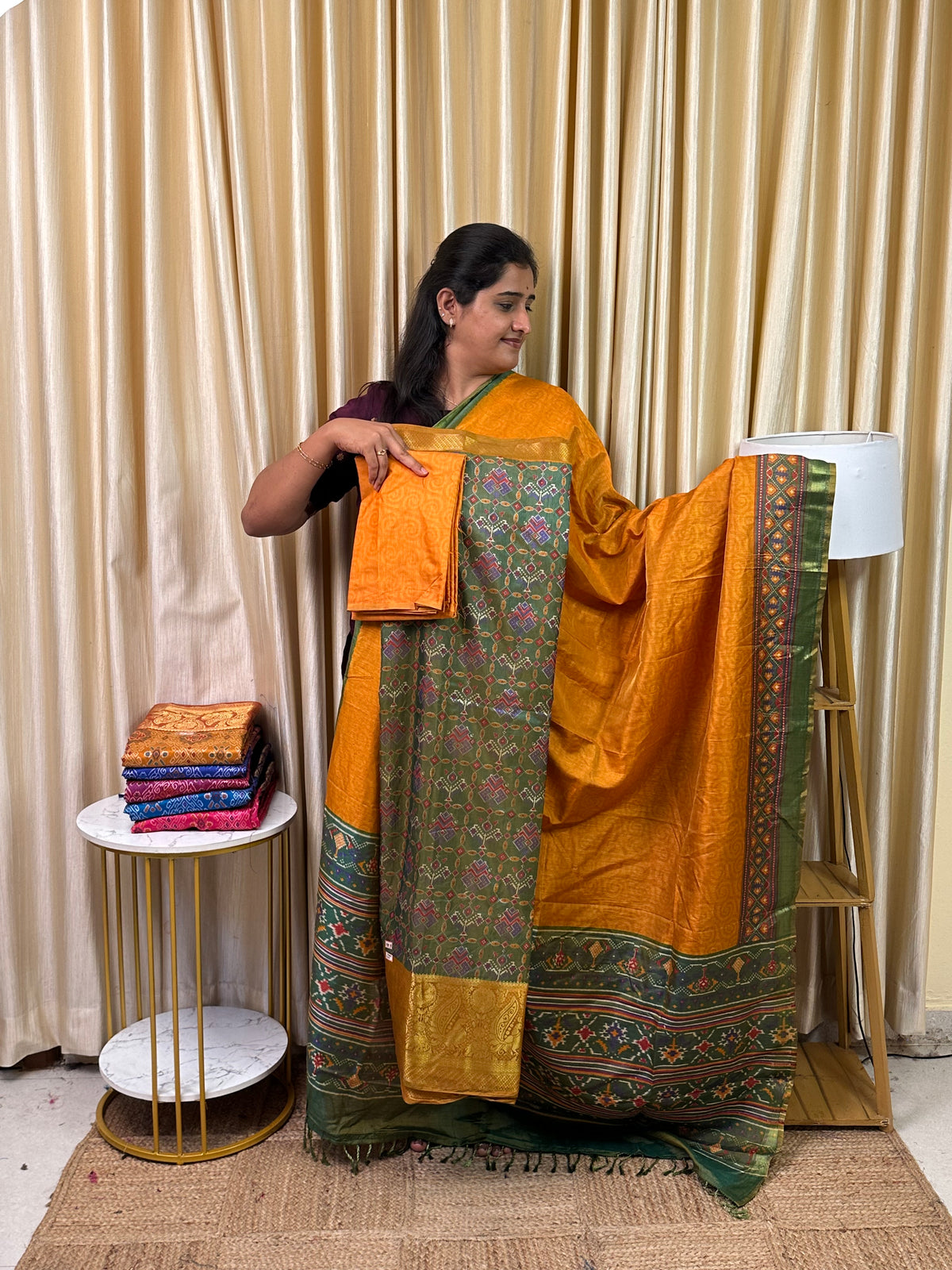 Kanchi border Patola semi silk 3 piece set - HBP15