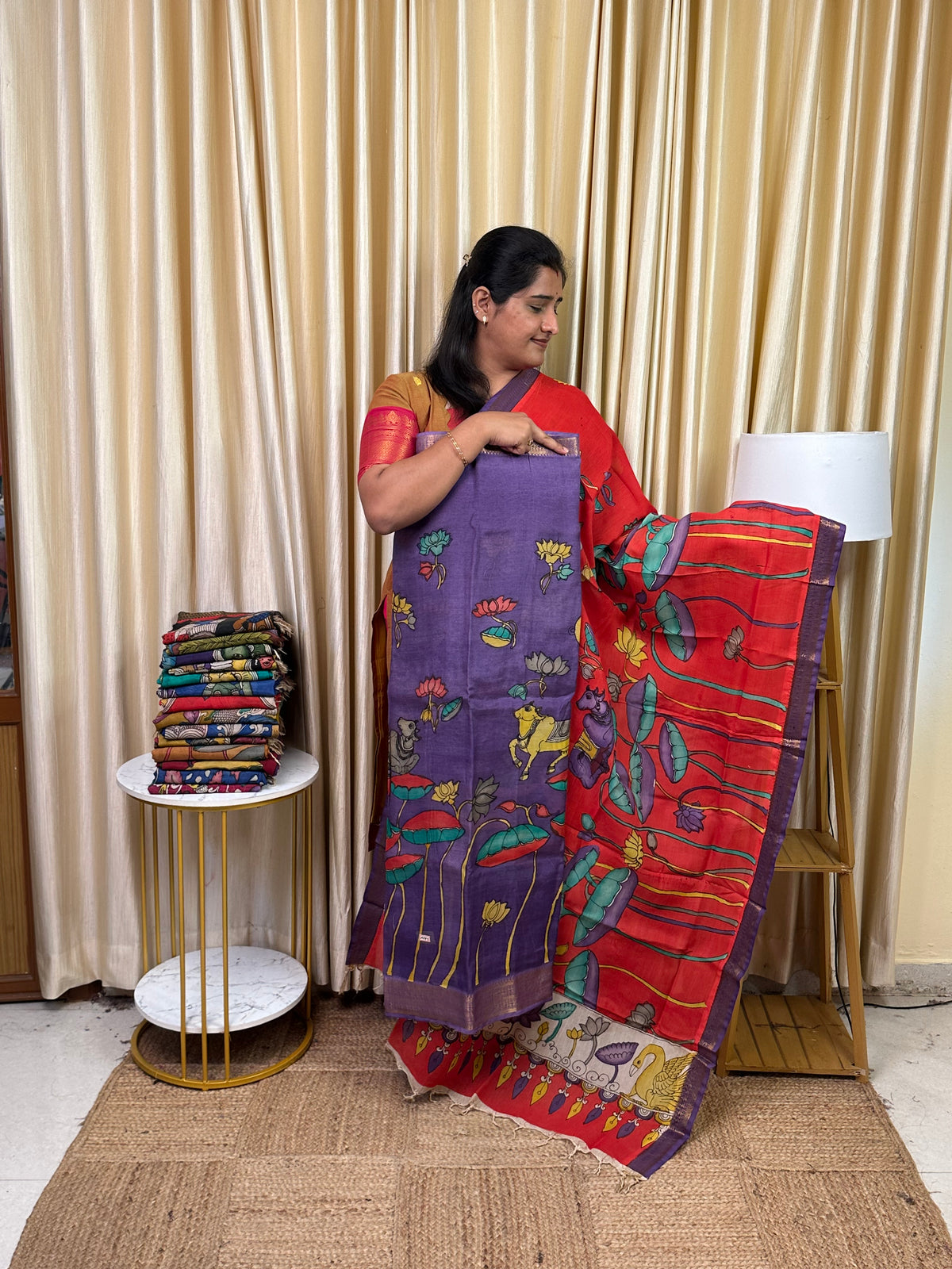 Authentic pen kalamkari Mangalgiri Border  Handsketched dress material - MPK5