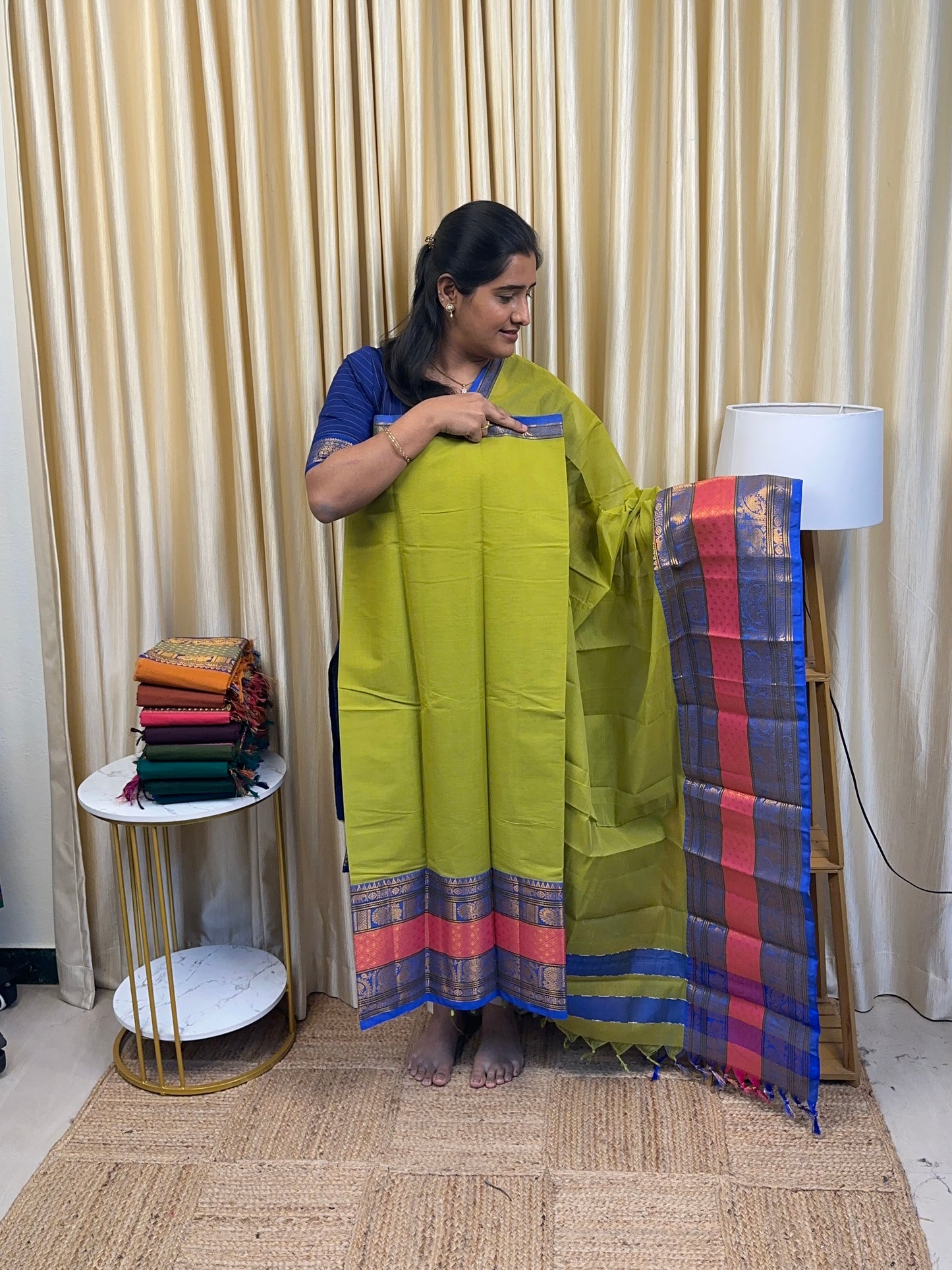 Fusion kanchi cotton bigborder-Apple green