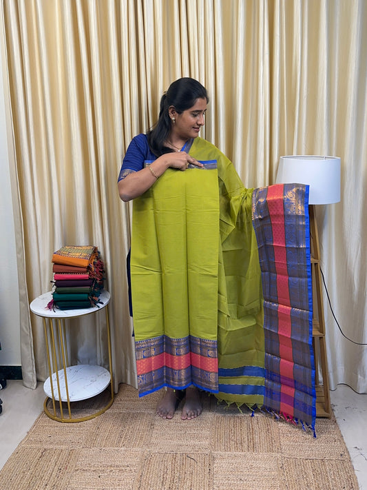 Fusion kanchi cotton bigborder-Apple green