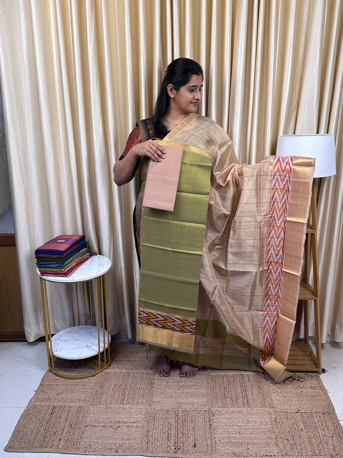 Handloom Mangalgiri Pattu with pochampalli Border-PMCH9