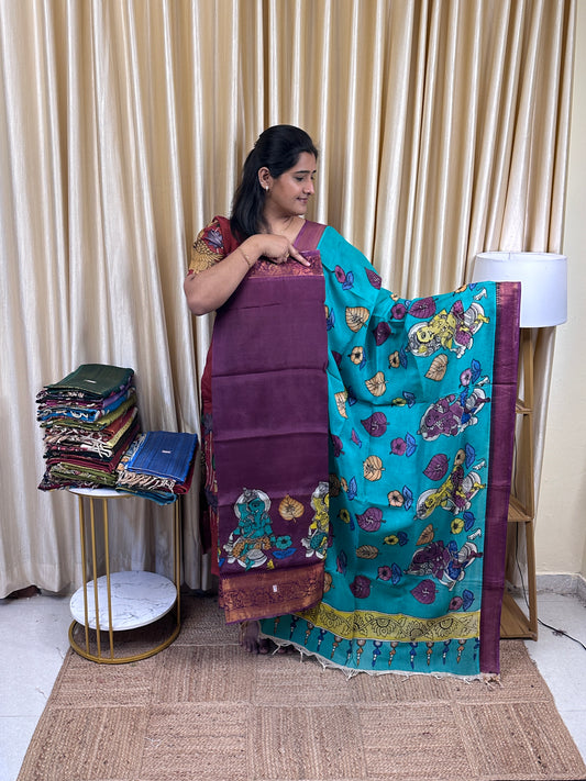 Authentic pen kalamkari Handsketched dress material - PK9
