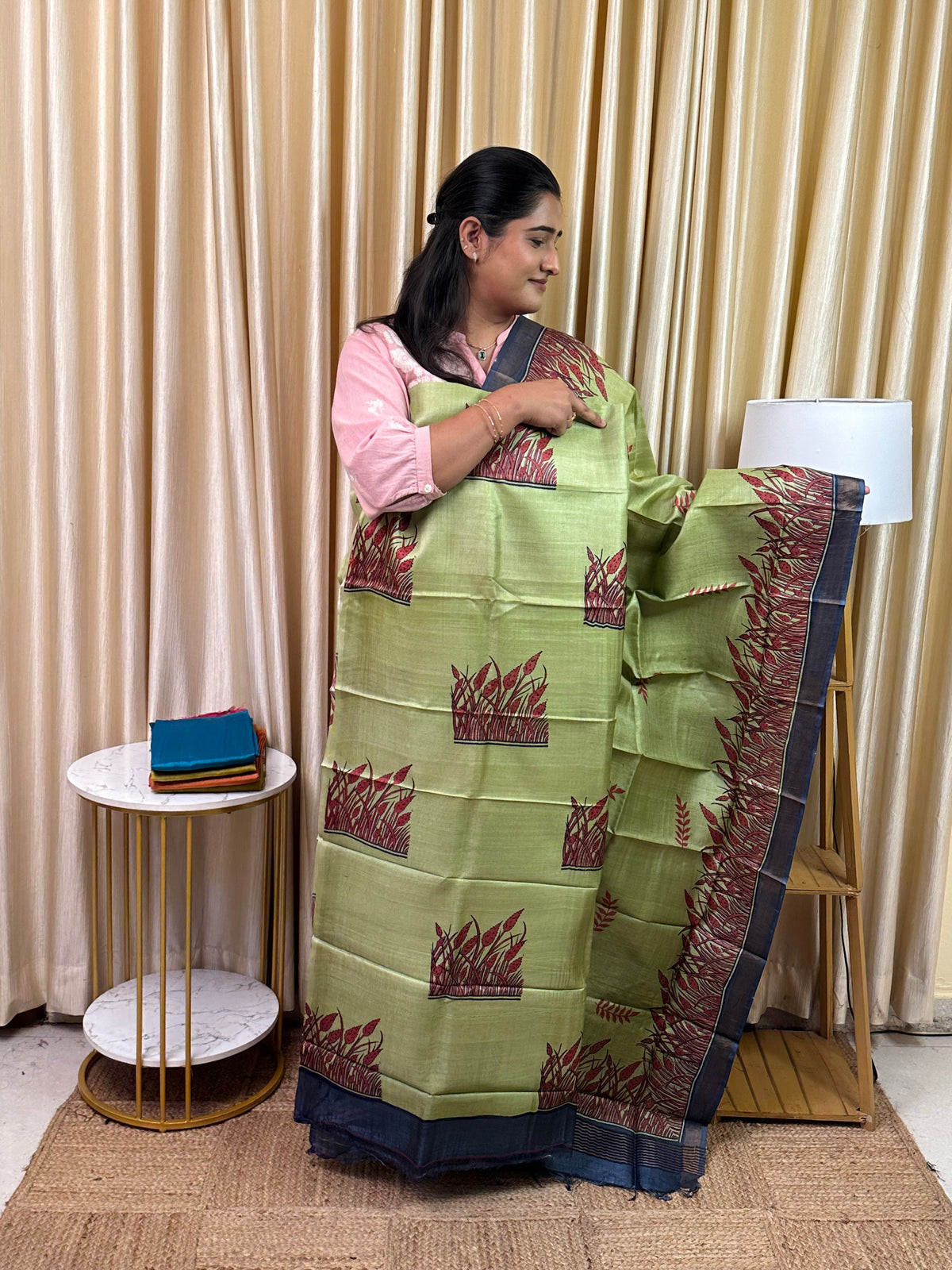 Pure handloom Tussar silk hand block printed dress material-TSB 11