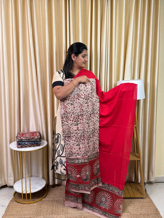 Kalamkari block printed cotton 2 piece set-KBP9