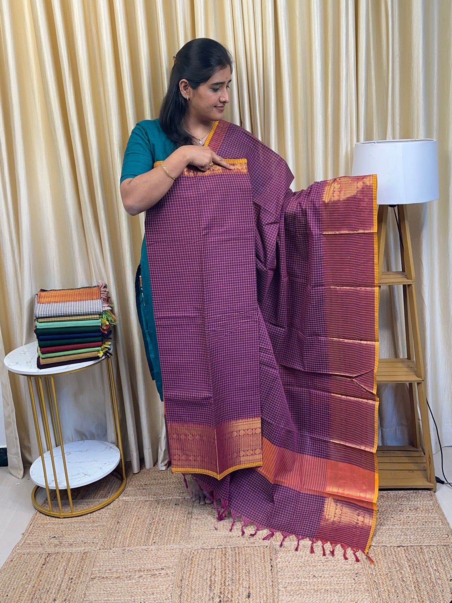 Kanchi cotton special edition-Purple checks
