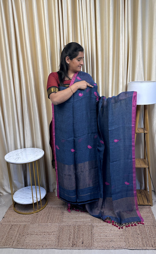 Leaf Linen Jamdhani [handwork ] Grey - Zara 5