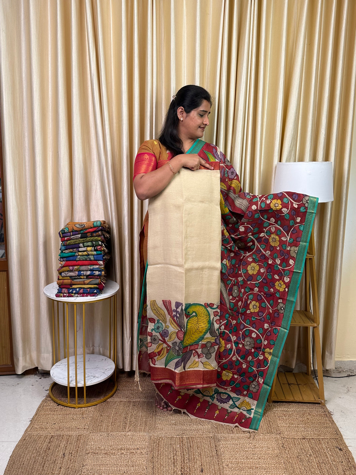 Authentic pen kalamkari Mangalgiri Border  Handsketched dress material - MPK3