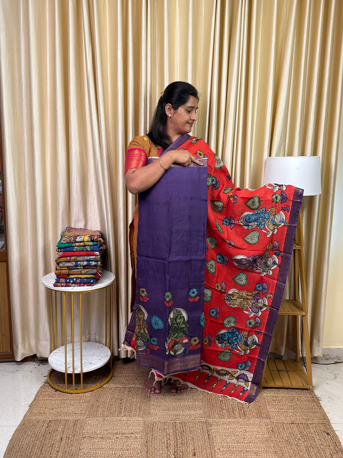 Authentic pen kalamkari Mangalgiri Border  Handsketched dress material - MPK8
