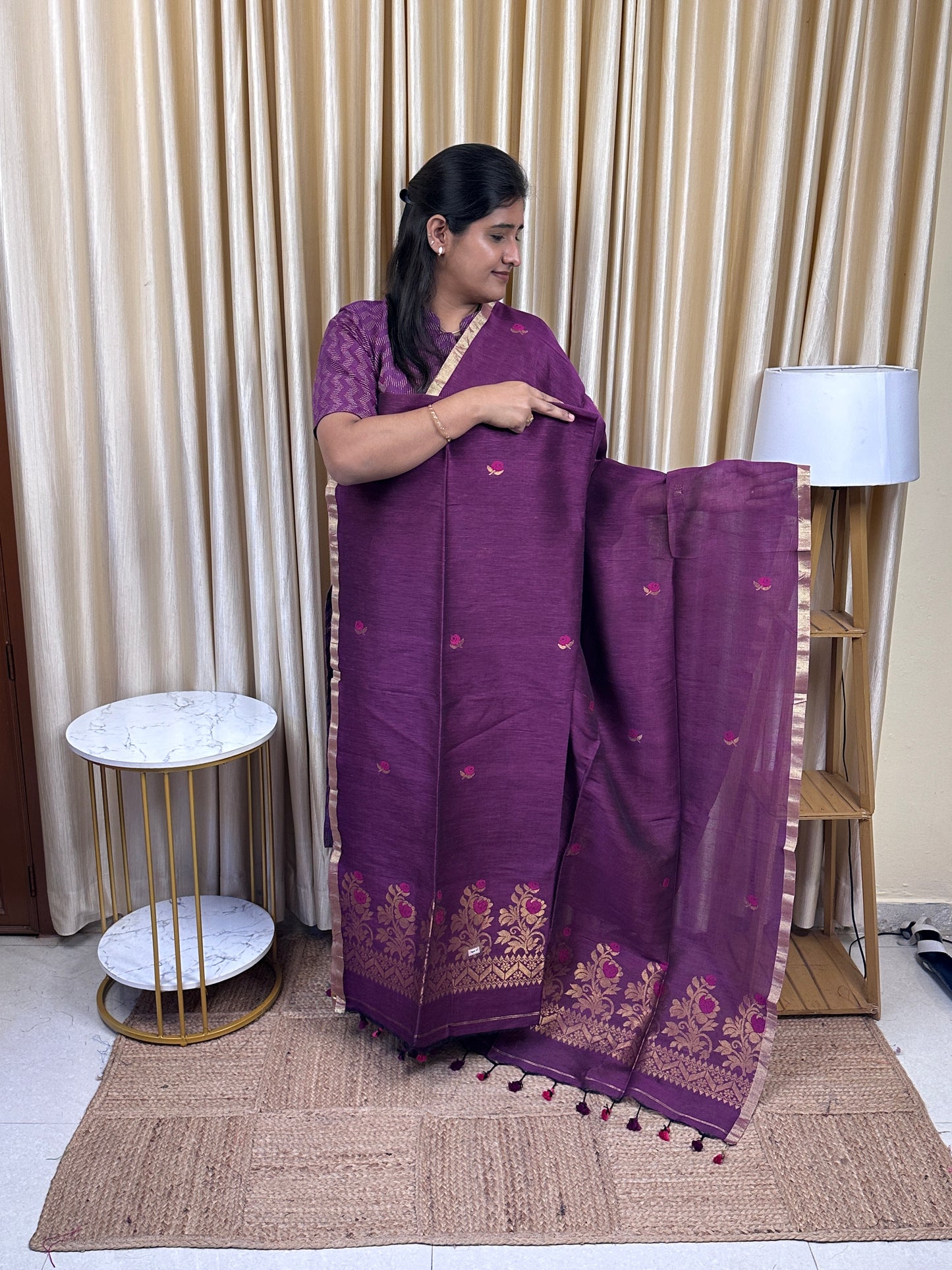 Linen Banarasi Jamdhani handloom JAM15