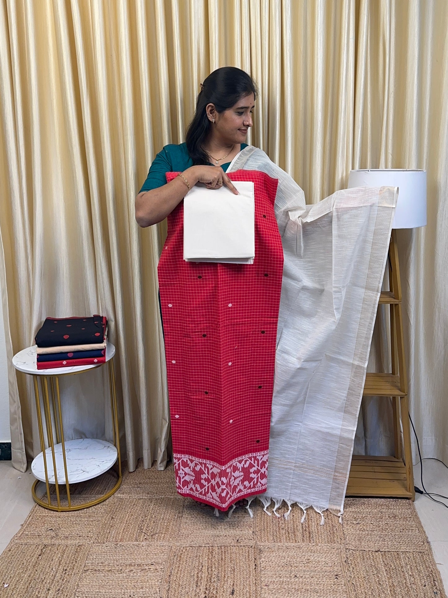 South  cotton heavy count Jamdhani Red [3 piece set]