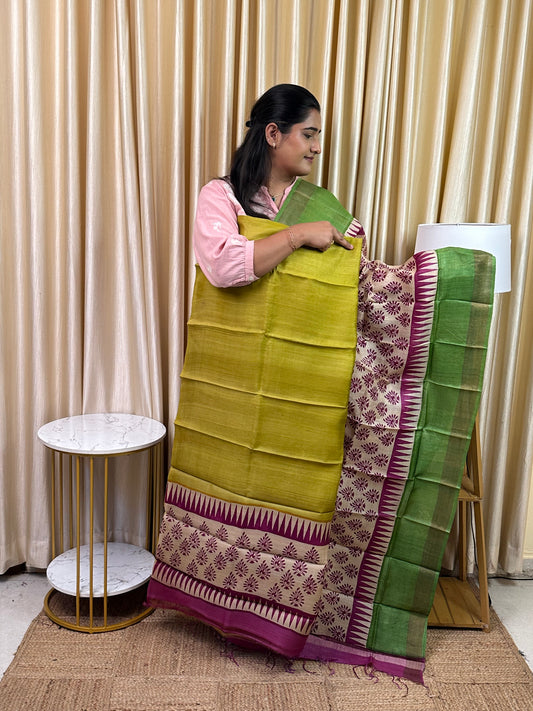 Pure handloom Tussar silk hand block printed dress material-TSB 15