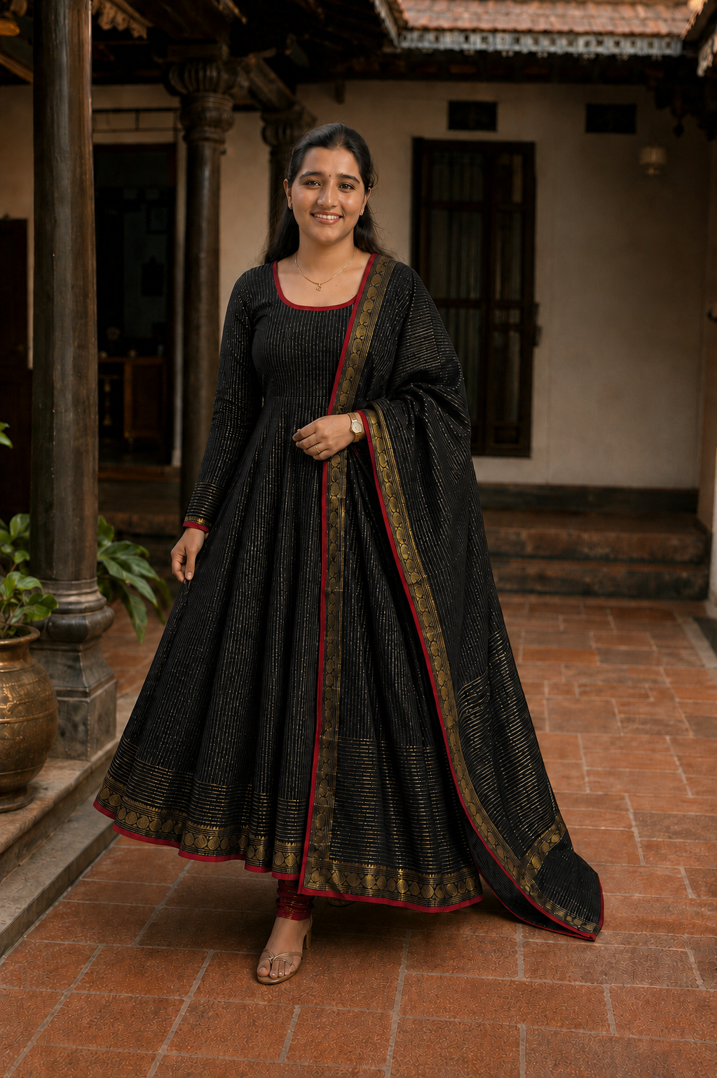 5 meter Top Premium count Vairaoosi Chettinad Anarkali suit -Black