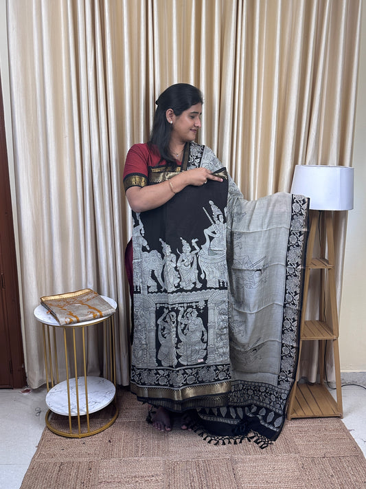 Varnam kalahasti story telling kalamkari Anarkali set (4m top)-MKB3