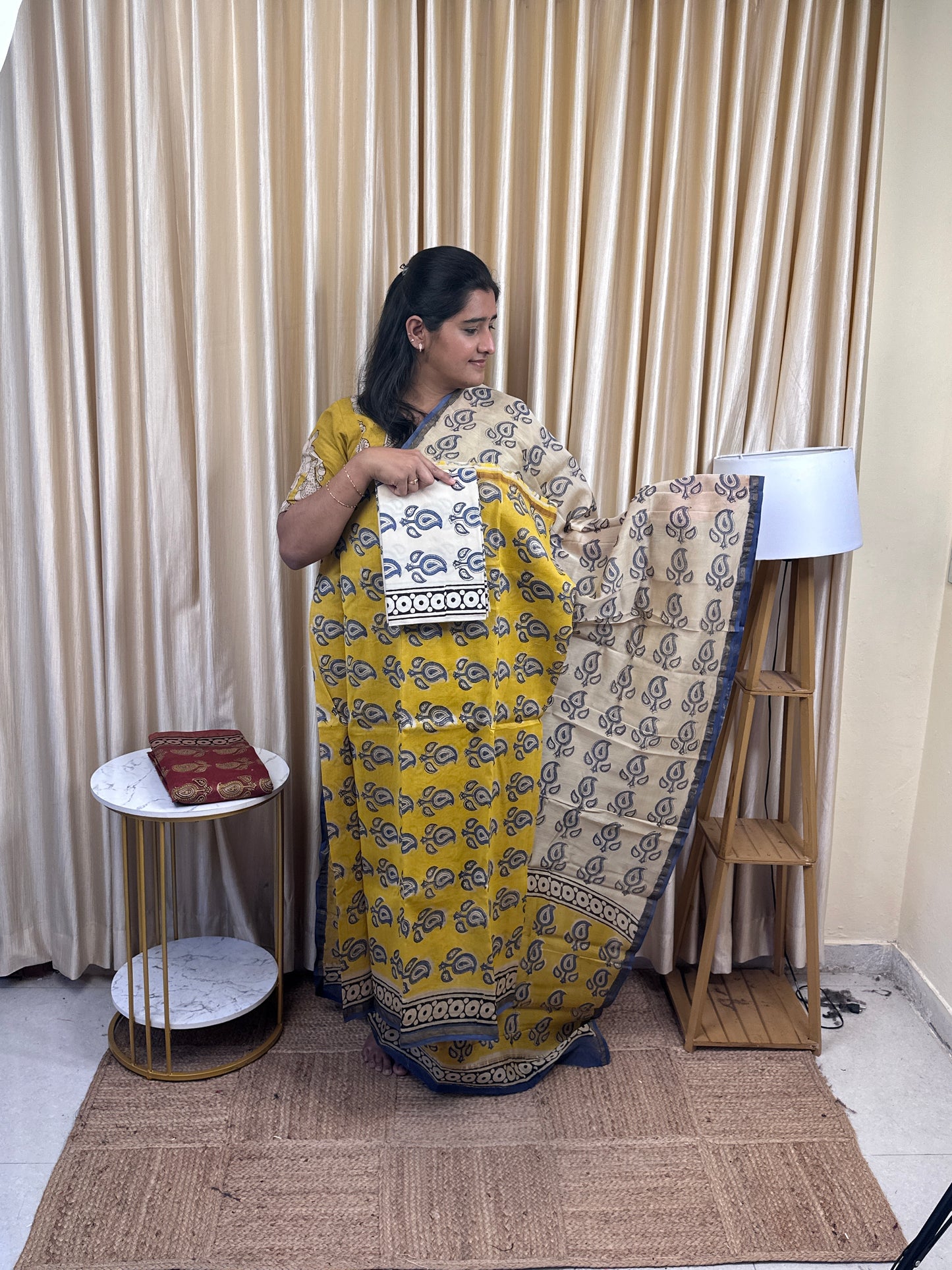 Chanderi silk by cotton Jaipur handblock print -2
