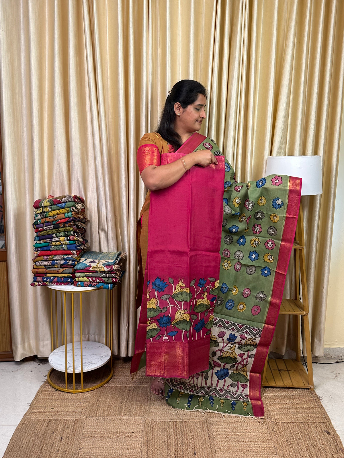 Authentic pen kalamkari kanchi Border  Handsketched dress material - KPK15