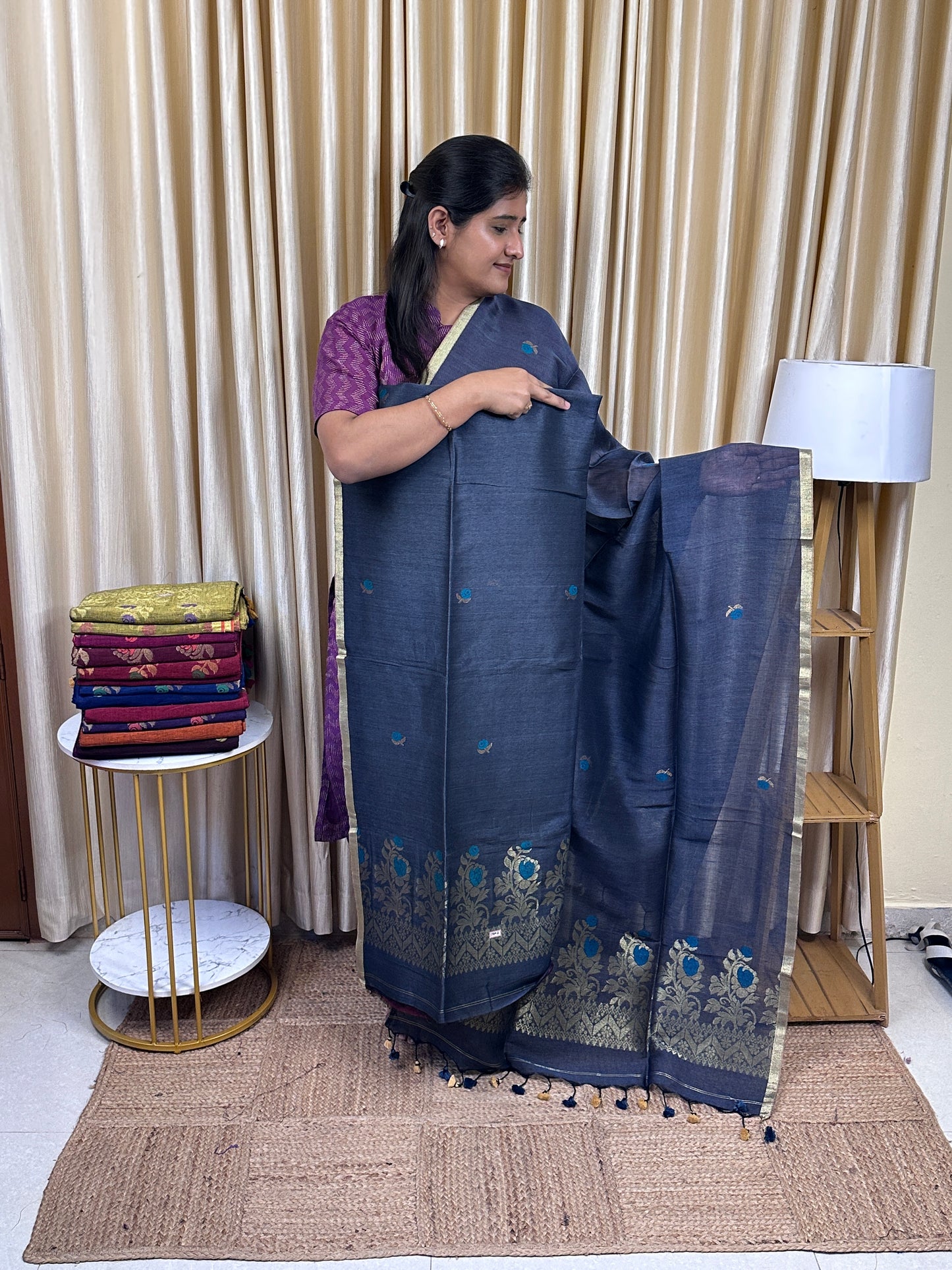 Linen Banarasi Jamdhani handloom JAM2