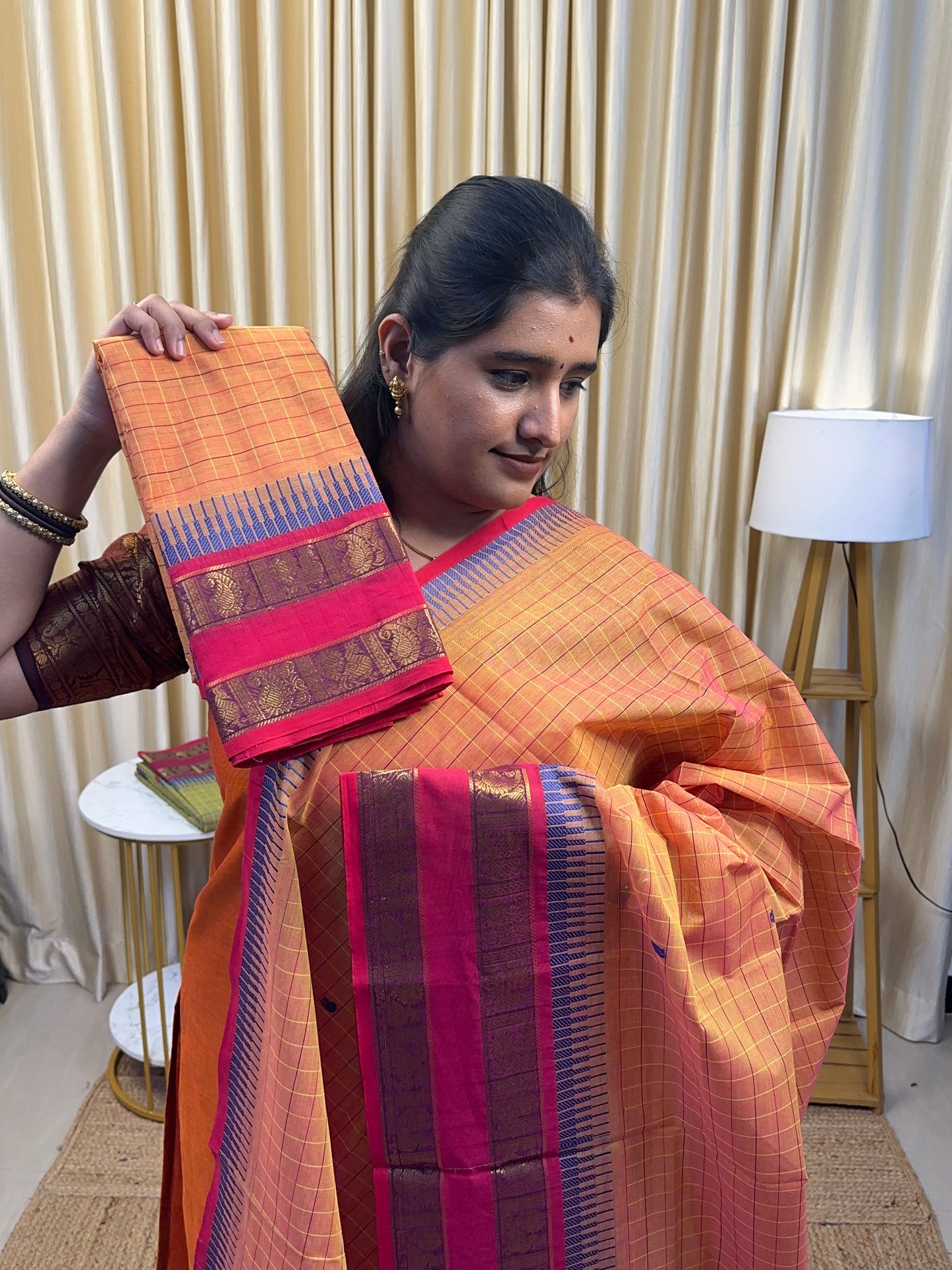 Mayil Kattam Chettinad cotton [orange 2 piece set ]