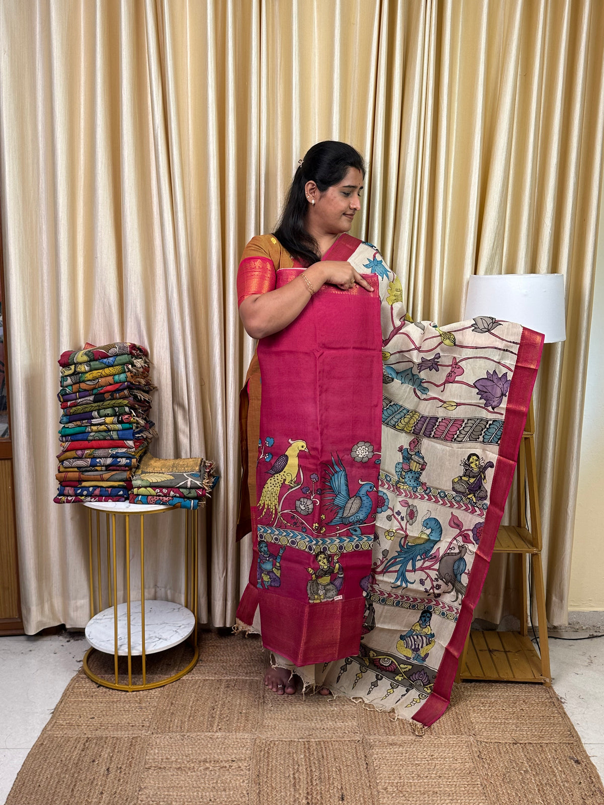 Authentic pen kalamkari kanchi Border  Handsketched dress material - KPK17