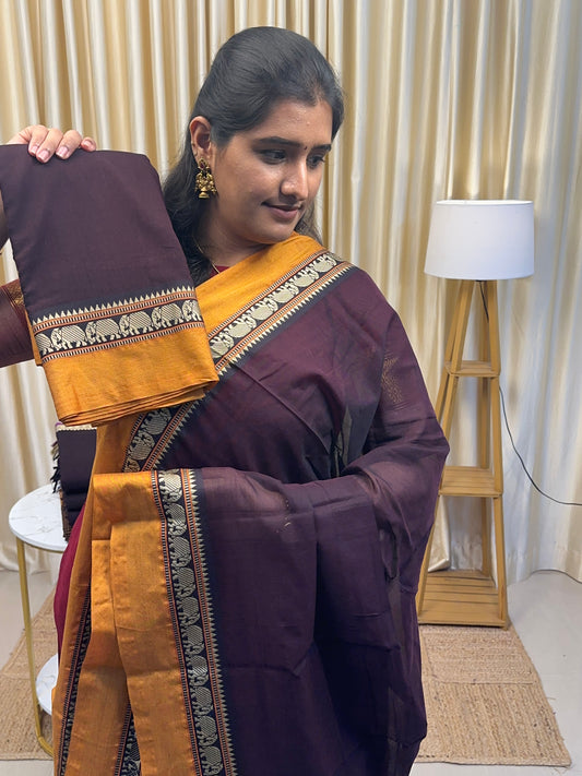 Roasted plum and mustard elephant border Narayanpet suit