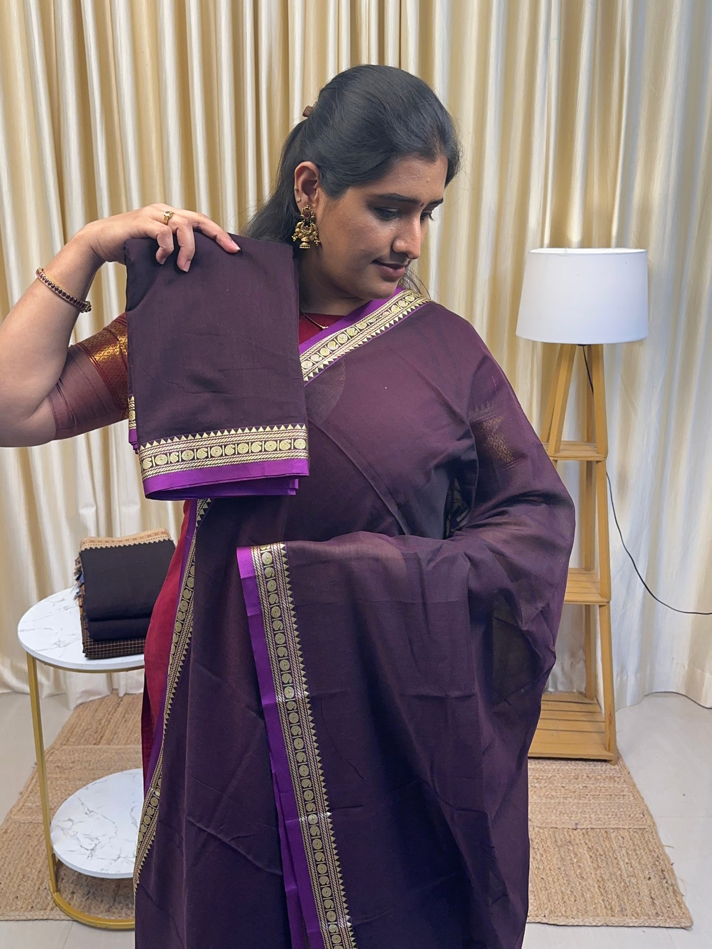 Roasted plum and magenta small border Narayanpet suit