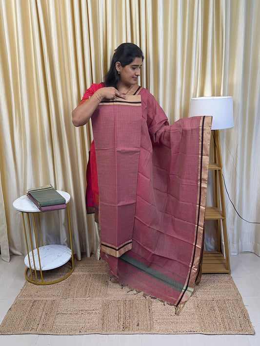 Peach Checks Fusion kanchi cotton