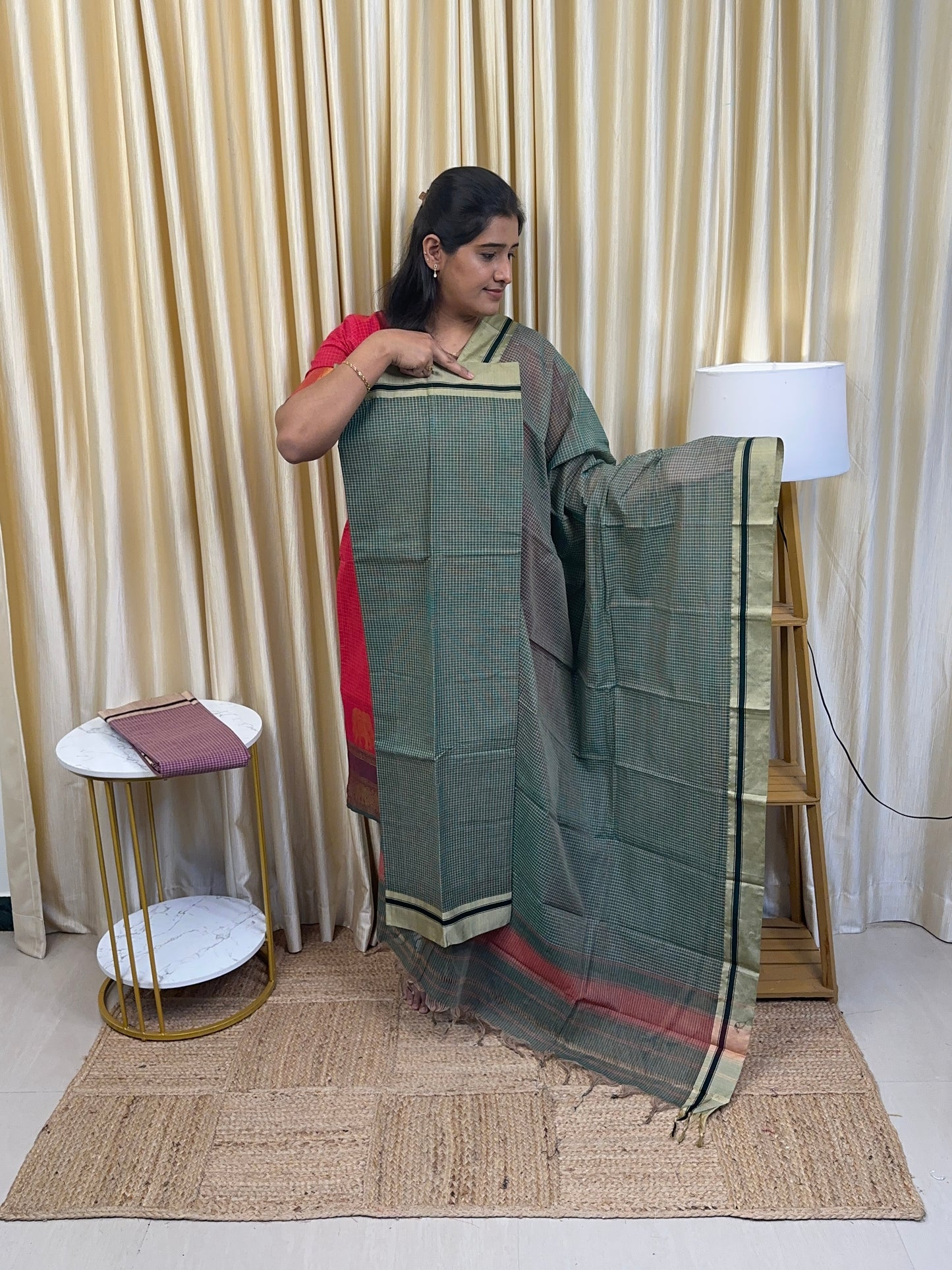 Green Checks Fusion Kanchi cotton