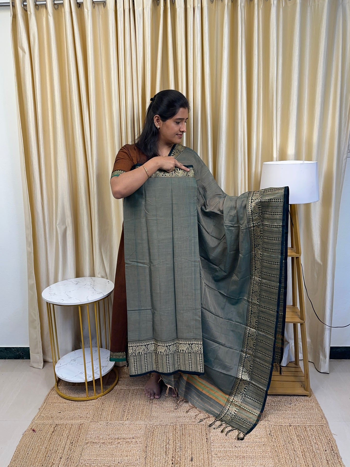 Pastel Green Narayanpet stripes Border