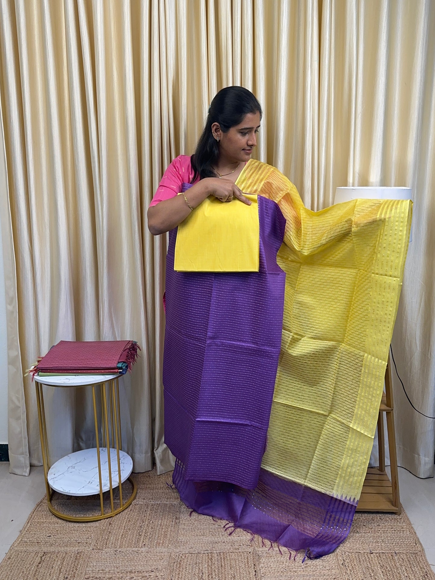 Semi matka tussar [Rich purple and yellow]3 piece set