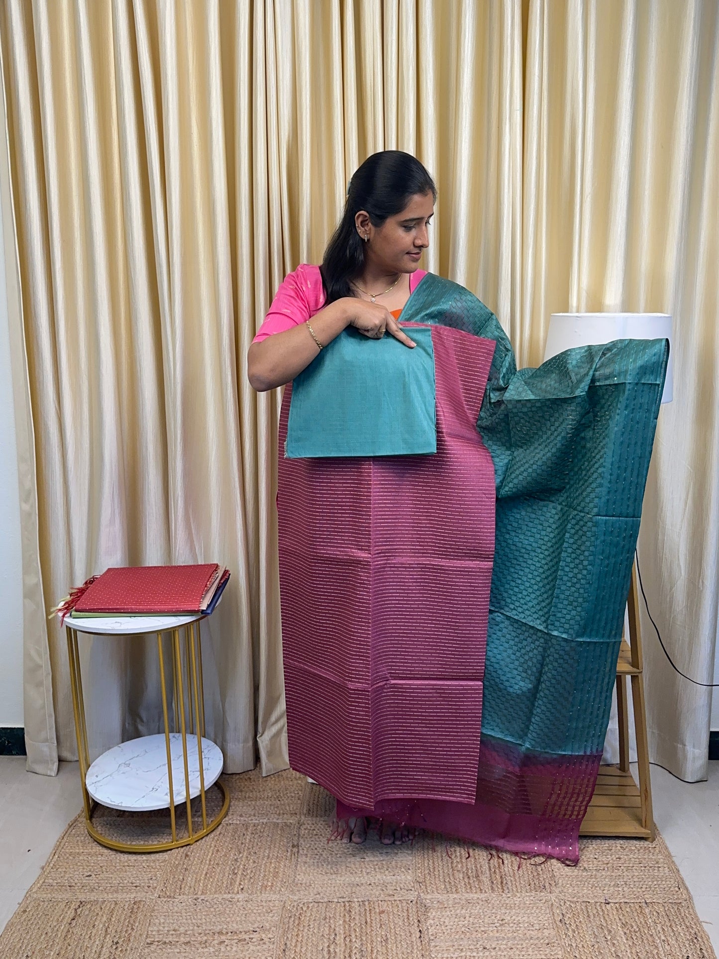 Semi matka tussar [Maroon and teal ]3 piece set