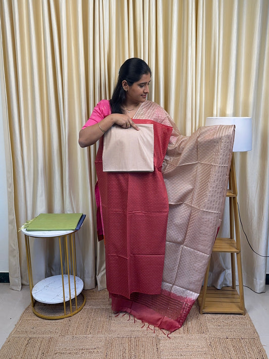 Semi matka tussar [Reddish pink and beige]3 piece set