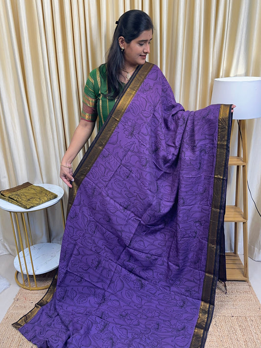 Purple Nizam Border Kalamkari Saree